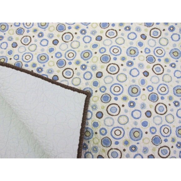 Crib Blanket Quilt Blue Brown Circles Dots Cotton Play Mat 35x42 by Tiddliwinks - Picture 3 of 7